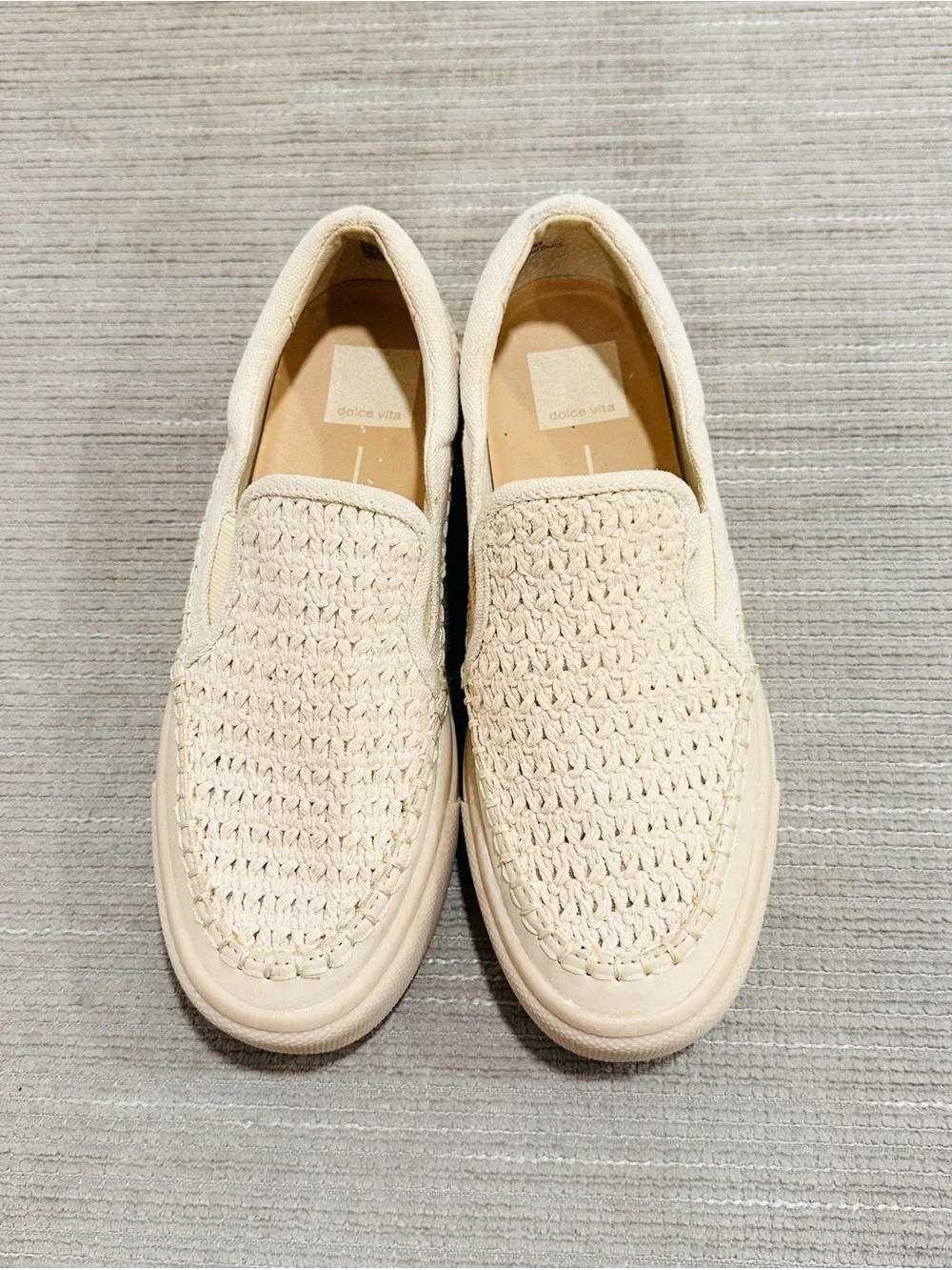 Dolce Vita Saydi Ivory Crochet Knit Slip On Platform Sneakers 7